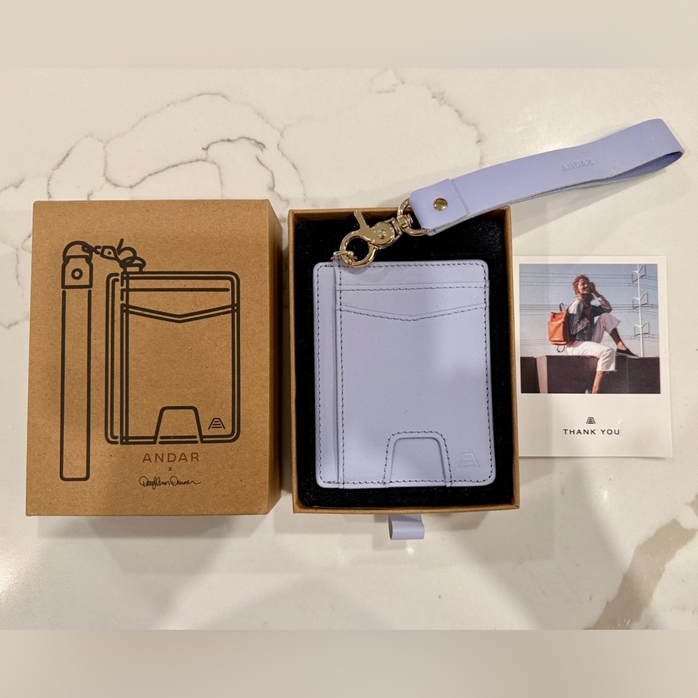 Lilac Leather Card Holder with Wrist Strap